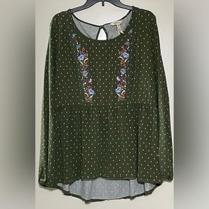 Matilda Jane Through Generations Floral Green Polka Dot Blouse Top Women’s  XXL